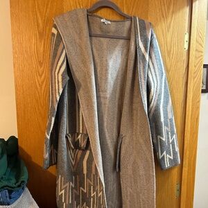 XL Baciano grey/white/tan hooded cardigan